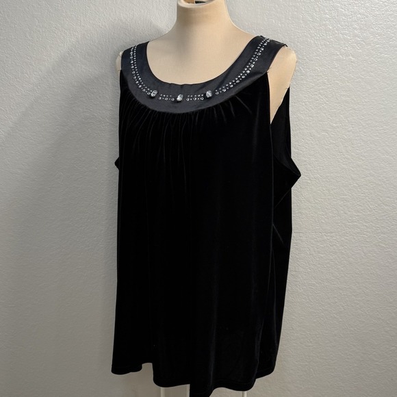 Black Velvet Sleeveless‎ Top Beaded Embellished Scoop Neck Tunic 3X Holiday Glam - Picture 3 of 7